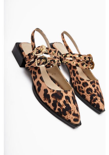 Siran Leopar Desenli Çift Bantlı Kadın Sandalet