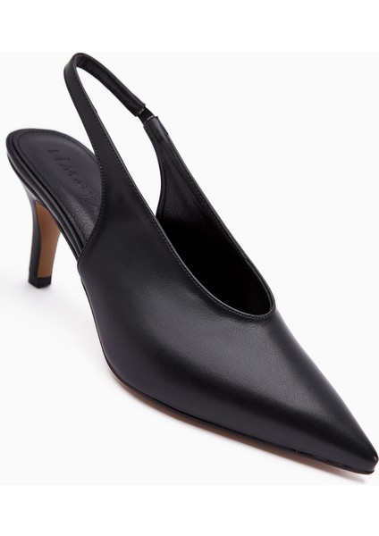 Remas Siyah Sivri Burunlu Ince Topuklu Kadın Sandalet