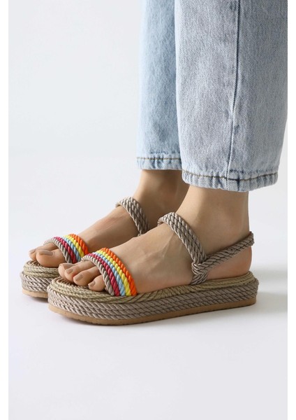 Velika Vizon - Çok Renkli Kalın Tabanlı Halat Sandalet