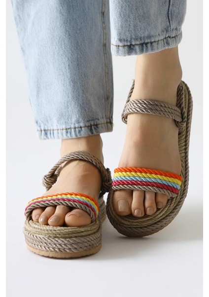 Velika Vizon - Çok Renkli Kalın Tabanlı Halat Sandalet fiyatları