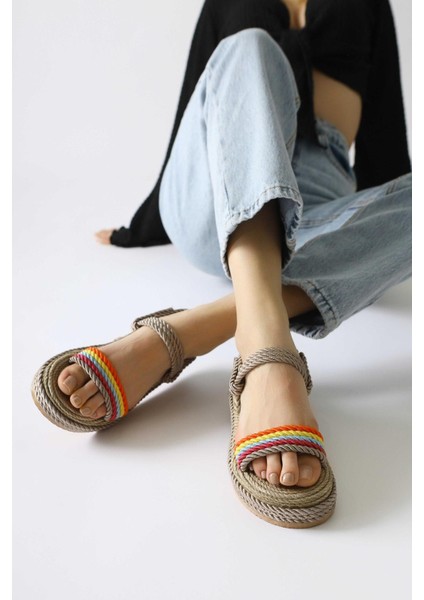 Velika Vizon - Çok Renkli Kalın Tabanlı Halat Sandalet modelleri