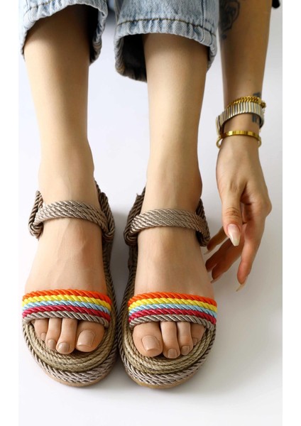 Velika Vizon - Çok Renkli Kalın Tabanlı Halat Sandalet fırsatları