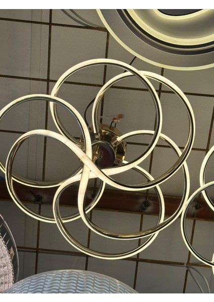 Üç Renk Işık Geçişli Plafonyer Gold Renk LED Avize fiyatları