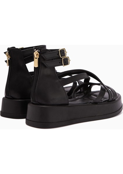 Sara Çapraz Bantlı Siyah Kadın Sandalet Kalın Tabanlı Bilekten Tokalı fırsatları