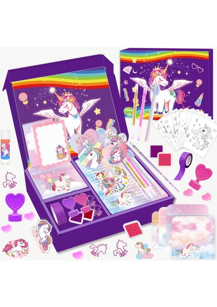 Mor Dıy Günlük Seti, Tek Boynuzlu At, El Kitabı, Kızın Doğum Günü Hediyesi, Karalama Defteri (Yurt Dışından)