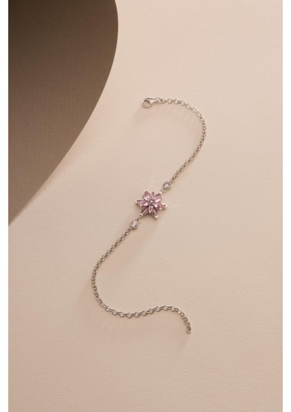 925 Ayar Gümüş Rodyum Kaplama Doç Zincirli Pembe Taşlı Lotus Çiçeği Bileklik indirimleri
