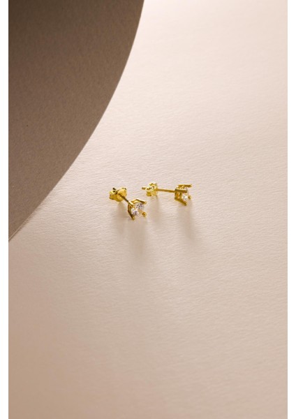 925 Ayar Gümüş Gold Kaplama 4 mm Pırlanta Montür Tektaş Küpe fırsatları