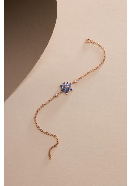 925 Ayar Gümüş Rose Kaplama Doç Zincirli Aquamarin Taşlı Lotus Çiçeği Bileklik fırsatları