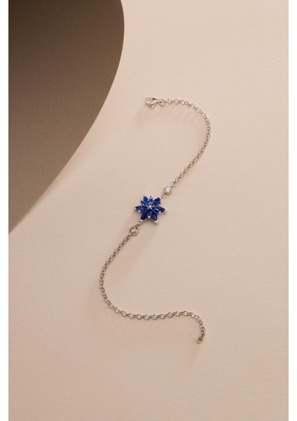 925 Ayar Gümüş Rodyum Kaplama Doç Zincirli Mavi Taşlı Lotus Çiçeği Bileklik fırsatları