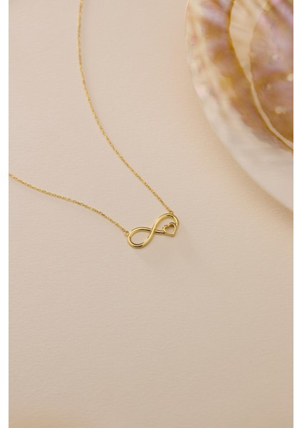 925 Ayar Gümüş Gold Kaplama Sade Model Sonsuzluk Kalp Kolye