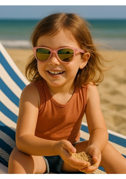 Kids Aynalı Cam Güneş Gözlüğü Pembe Çerçeve Uv 400 Korumalı Ce Belgeli