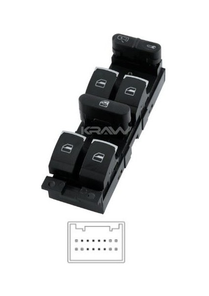 Cam Açma Düğmesi (Dortlu - Krom - Cam Kilit Butonlu - Autolu - 9 Pin) Golf Iv Bora Passat Leon Toledo