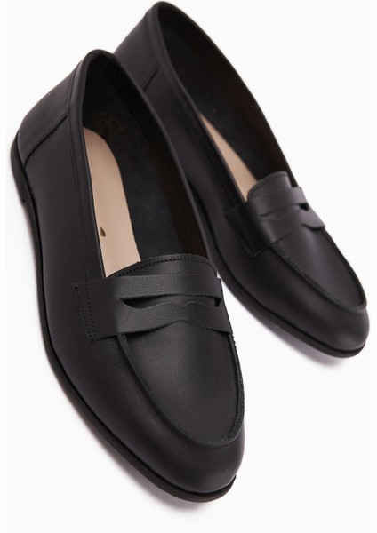 Hakiki Deri Solina Siyah Mokasen Ayakkabı Rahat Günlük Loafer