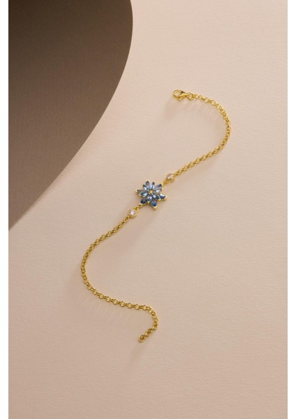 925 Ayar Gümüş Gold Kaplama Doç Zincirli Aquamarin Taşlı Lotus Çiçeği Bileklik fırsatları