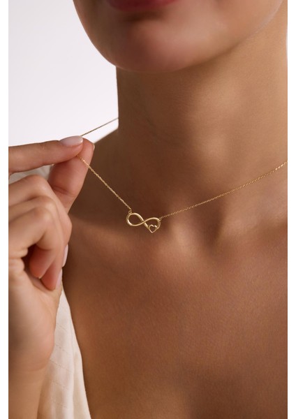 925 Ayar Gümüş Gold Kaplama Sade Model Sonsuzluk Kalp Kolye modelleri
