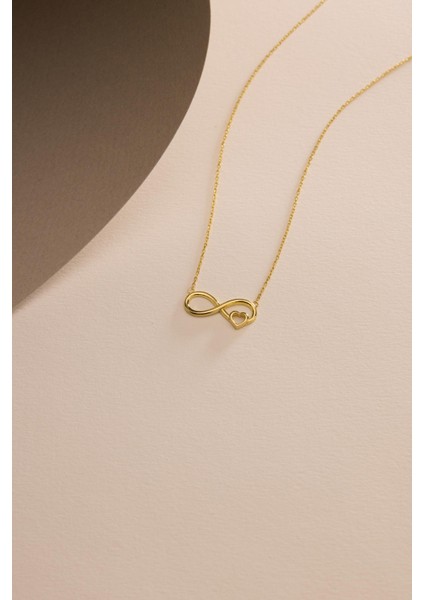 925 Ayar Gümüş Gold Kaplama Sade Model Sonsuzluk Kalp Kolye fırsatları