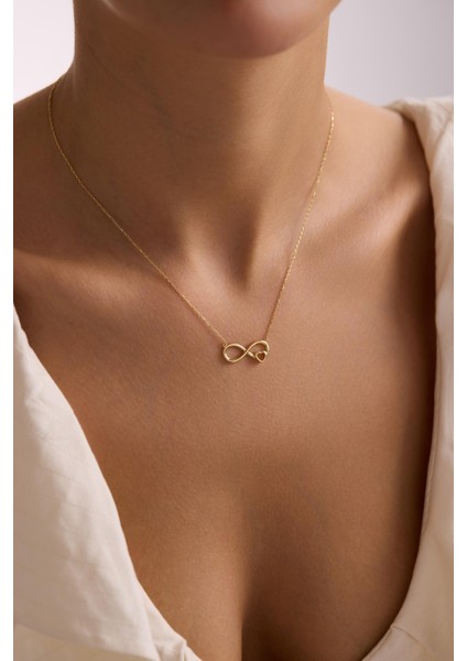 925 Ayar Gümüş Gold Kaplama Sade Model Sonsuzluk Kalp Kolye indirimleri