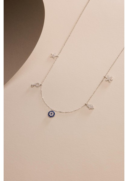 925 Ayar Gümüş Rodyum Kaplama 5 Figürlü Şans Kolye fiyatları