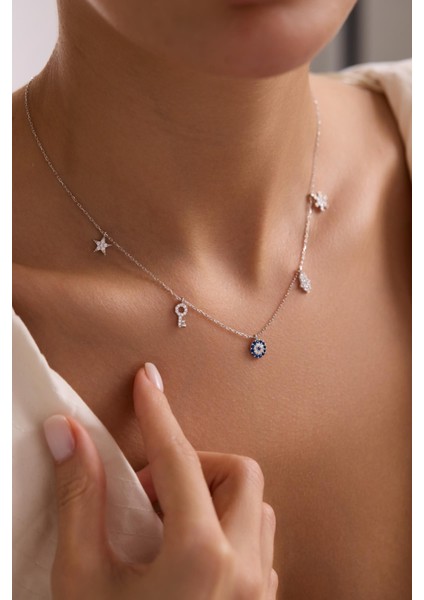 925 Ayar Gümüş Rodyum Kaplama 5 Figürlü Şans Kolye modelleri