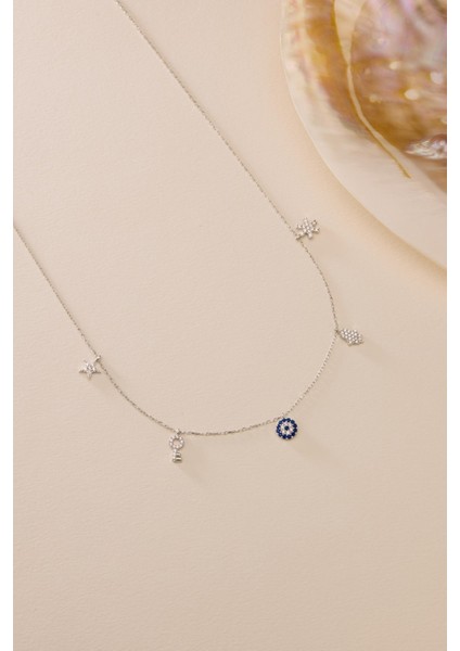 925 Ayar Gümüş Rodyum Kaplama 5 Figürlü Şans Kolye fırsatları