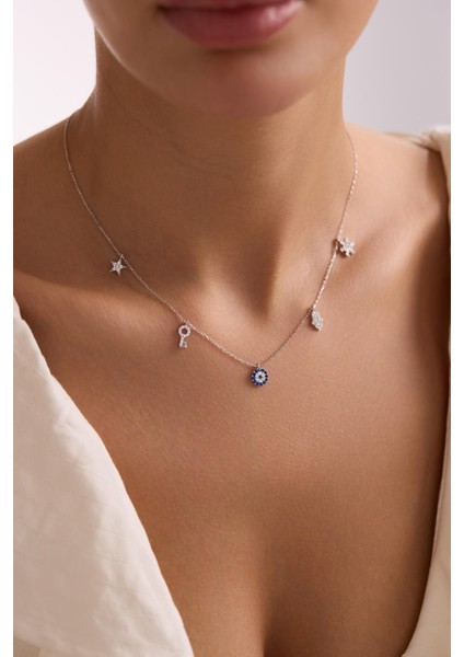 925 Ayar Gümüş Rodyum Kaplama 5 Figürlü Şans Kolye indirimleri