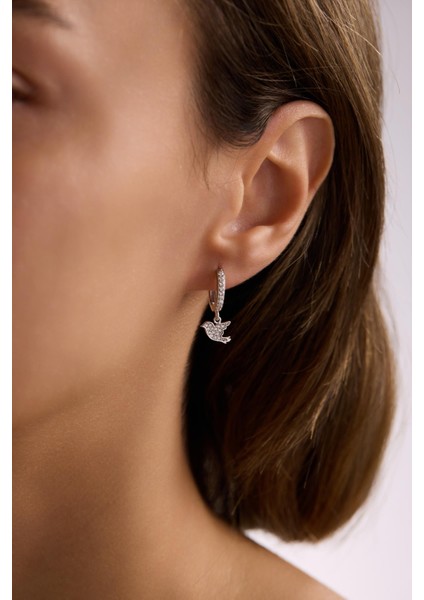 925 Ayar Gümüş Rodyum Kaplama 10 mm Sallantılı Kuş Model Küpe modelleri