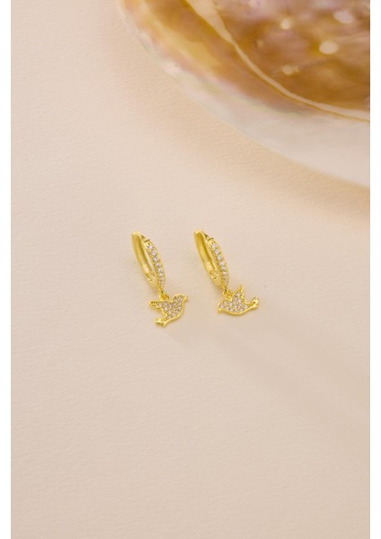 925 Ayar Gümüş Gold Kaplama 10 mm Sallantılı Kuş Model Küpe fiyatları