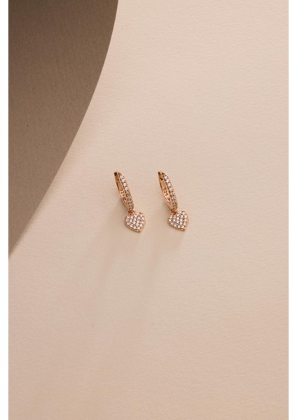 925 Ayar Gümüş Rose Kaplama 10 mm Sallantılı Kalp Model Küpe fiyatları