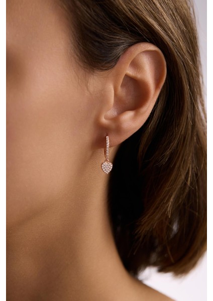 925 Ayar Gümüş Rose Kaplama 10 mm Sallantılı Kalp Model Küpe modelleri