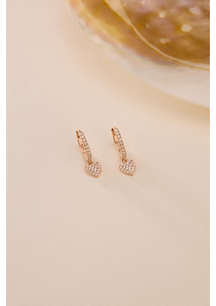 925 Ayar Gümüş Rose Kaplama 10 mm Sallantılı Kalp Model Küpe fırsatları