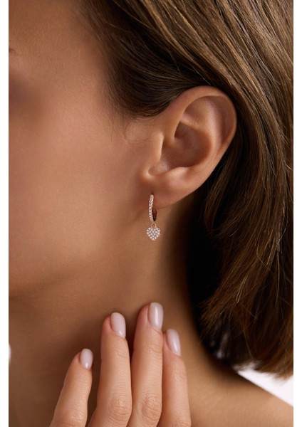 925 Ayar Gümüş Rose Kaplama 10 mm Sallantılı Kalp Model Küpe indirimleri