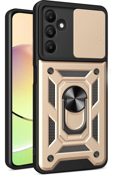 Samsung Galaxy M15 Kılıf Pars Lens Yüzüklü Silikon - Gold Arbkd
