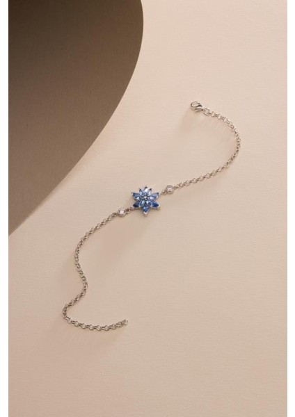 925 Ayar Gümüş Rodyum Kaplama Doç Zincirli Aquamarin Taşlı Lotus Çiçeği Bileklik indirimleri