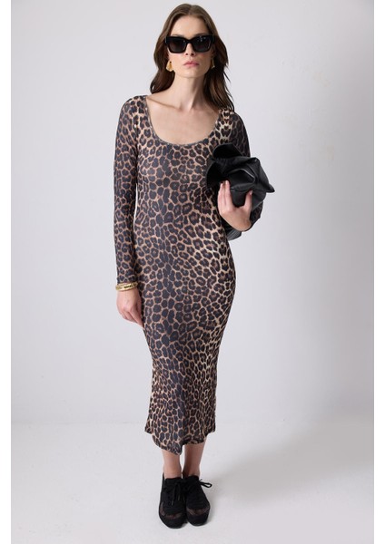 Leopar Desenli Elbise