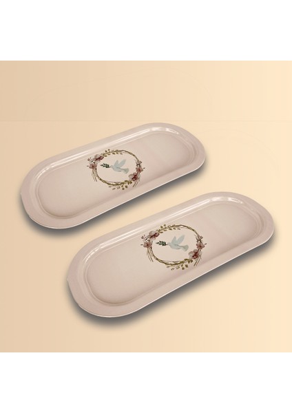 Home 2'li Güvercin Oval Sunumluk Metal Tepsi