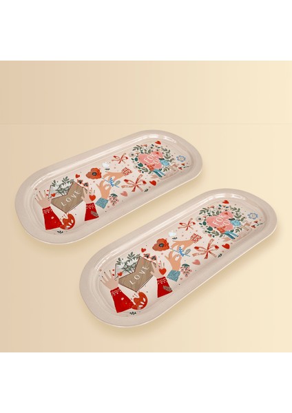 Home 2'li Love For You Oval Sunumluk Metal Tepsi