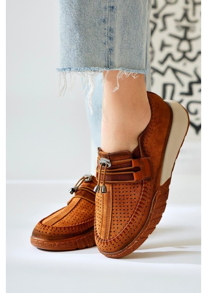 Allice Taba Süet Lazer Delikli Günlük Ayakkabı