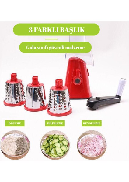 Pratik Paslanmaz Çelik 3 Başlıklı Doğrayıcı Kollu Rende Çevirmeli Doğrayıcı Rende Değirmen indirimleri