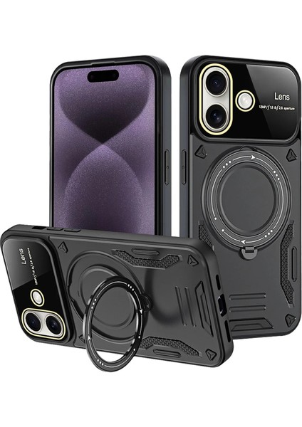 Iphone 16 Kılıf Joy Lens Standlı Kapak - Siyah Arbkd