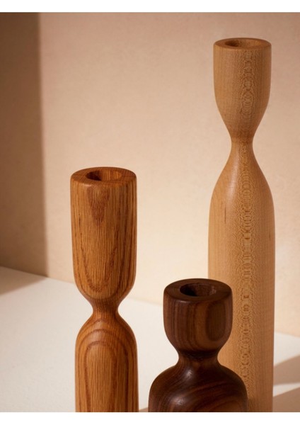 3'lü Renkli Doğal Ahşap Şamdan Seti, 11-14-18CM, Modern Dekoratif Mumluk fiyatları