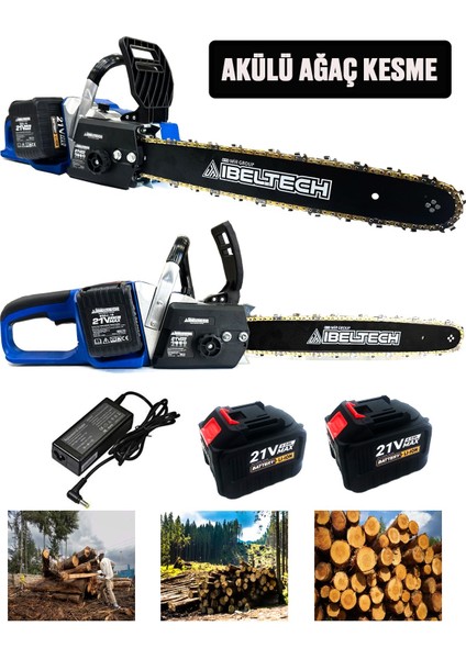 Ibeltech Çift Akülü Şarjlı 15 Pilli Zincirli Ağaç Odun Kesme Makinesi Testeresi Akülü Hızar modelleri