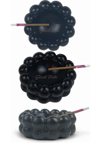 Gözdehobi Bubble Küllük | El Yapımı Beton Kül Tablası |hediyelik Dekoratif Siyah Baloncuklu Küllük