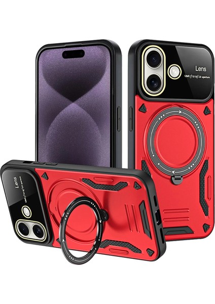 Iphone 16 Kılıf Joy Lens Standlı Kapak - Kırmızı Arbkd