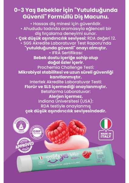 Baby Florür içermeyen %99 Doğal İçerikli Ahududu Tadında Bebek Diş Macunu 0-3 Yaş 30 ml indirimleri