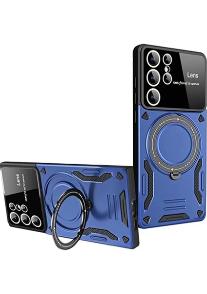 Samsung Galaxy S24 Ultra Kılıf Joy Lens Standlı Kapak - Lacivert Arbkd