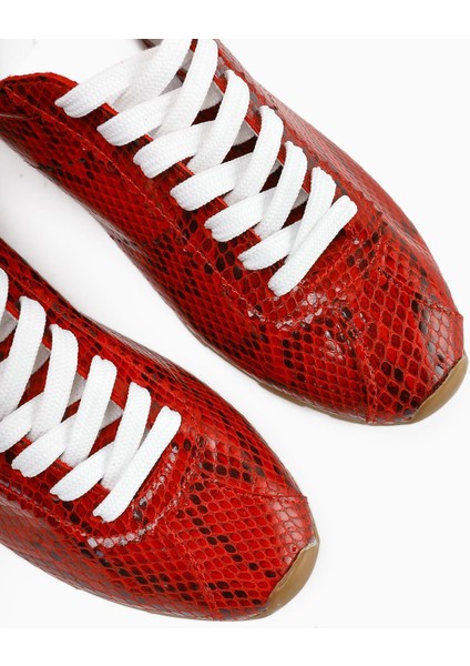 Hakiki Deri Alisa Kırmızı Kroko Deri Baskılı Bağcıklı Günlük Kadın Ayakkabı indirimleri