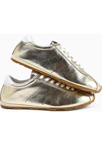 Hakiki Deri Alisa Altın Bağcıklı Günlük Kadın Ayakkabı