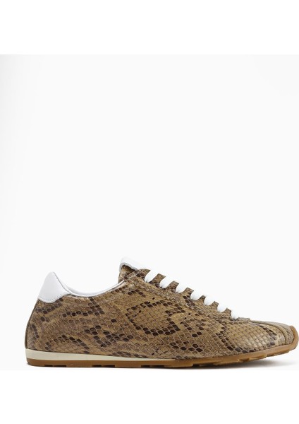 Hakiki Deri Alisa Bej Kroko Deri Baskılı Bağcıklı Günlük Kadın Ayakkabı fırsatları