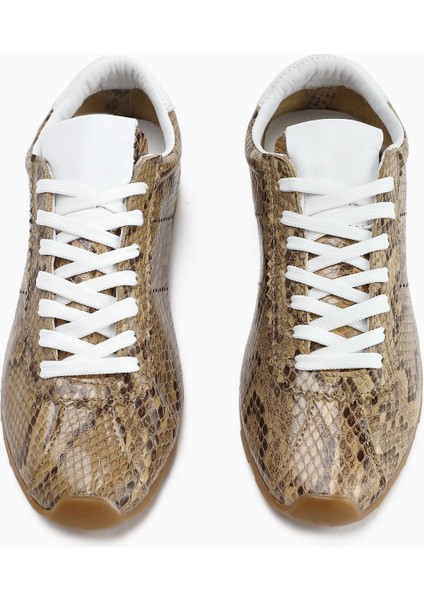 Hakiki Deri Alisa Bej Kroko Deri Baskılı Bağcıklı Günlük Kadın Ayakkabı indirimleri