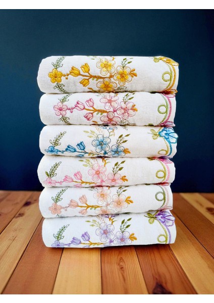 50X90 cm Nakışlı Kadife 12LI El Havlusu | Yüz Havlusu Seti